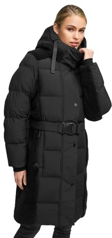 Navahoo Damen Wintermantel (XS-XXL) - mit Taillengürtel, Kapuze, Teddyfleece, gesteppt - N069