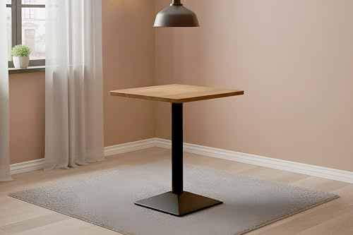 SAM Bistrotisch Emile | 50 x 50 cm eckig | Akazienholz massiv | Farbe: Natur | runde Kante | schwarzes Säulengestell aus Metall | Säulentisch/Esstisch für Küche, Café & Essbereich