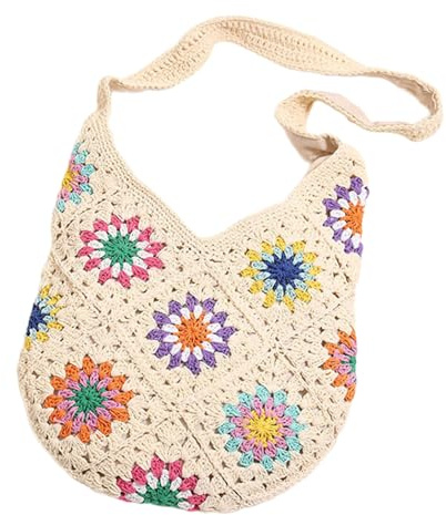 Bolso A Juego para Mujer De Hombro Tejido Flores Coloridas Bandolera Crochet Playa Bandolera Tejida En La Playa Flores Hombro De