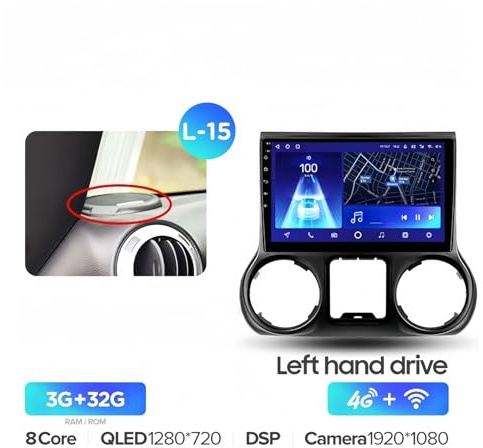Tablette de Voiture pour Jeep pour Wrangler 3 JK 2010-2018 Autoradio Multimédia Lecteur vidéo Navigation GPS Android Non 2din 2 Din Dv(Wrangl. CC2P 32L-15)