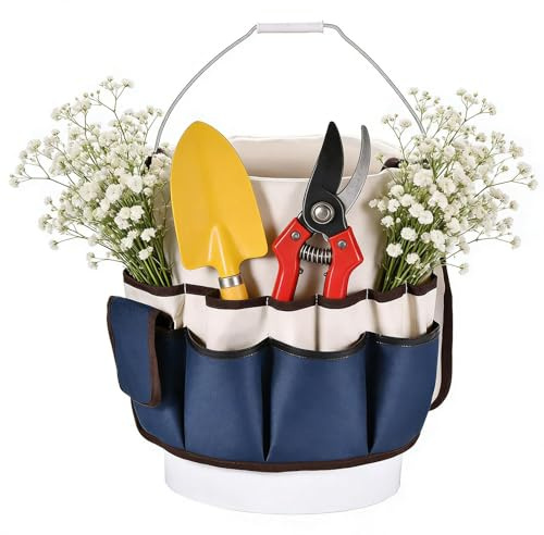Sac à outils de jardinage – Organisateur d'outils de jardin en tissu Oxford 600D, organisateur de seau d'outils de jardin robuste de grande capacité avec base épaissie | poignées confortables