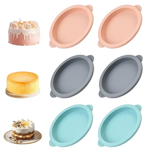 Xstary 6 Pezzi Pirottini Per Friggitrice Ad Aria, Stampi Silicone Per Dolci, Stampo per Muffin In Silicone, Teglia Rotonda In Silicone, Adatto per Sandwich All'Uovo, Muffin e Pancake(Rosa/Grigio/Blu)