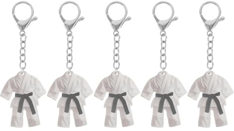 LALADEFIEE 5pcs Black Waistband Taekwondo Suit Key Ring - Acrylic Mini 3D Martial Arts Uniform Keychain for Beginners and Enthusiasts Karate Collectible - Unique Sport Keychains for Teens