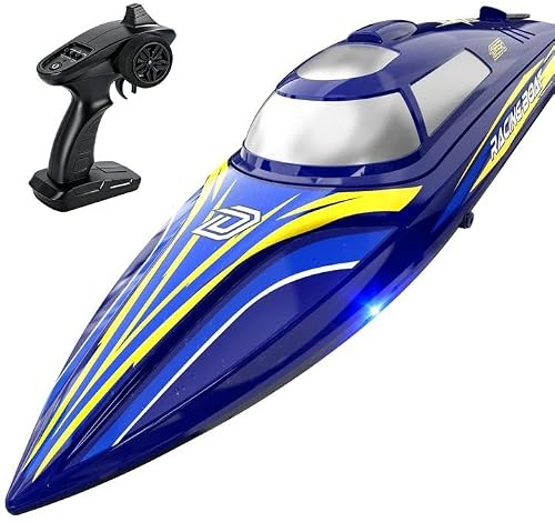 DEERC Schnelles ferngesteuertes Boot für Kinder und Erwachsene, Geschwindigkeit über 20+ mph, mit 2 Akkus mit 1200 mAh, wasserdicht, selbstnivellierend, für Seen und Pools.