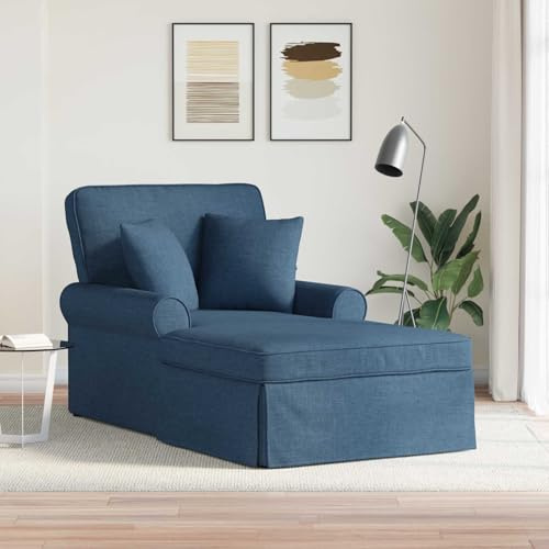 faucqel schäslong med kjol och 2 kuddar blått tyg 91 x 157 x 91 cm avslappningsstol vardagsrum liggsoffa soffa recamiere sovstol lounge fåtölj bekväm omfamning