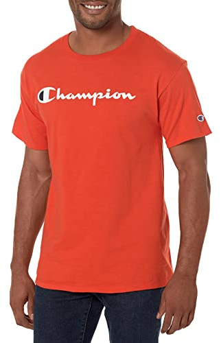 Champion Maglietta Classica in Jersey Grafico da, Arancione speziato., M