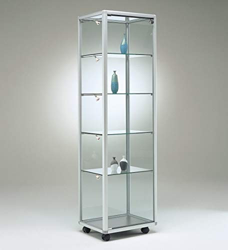 MHN Glasvitrine T 52,5 x B 52,5 x H 184,5 cm - schmale Glas Standvitrine abschließbar - Ausstellungs-Vitrine ohne Beleuchtung - mit Spiegel-Rückwand