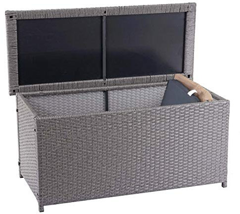 Mendler Poly-Rattan Kissenbox HWC-D88, Gartentruhe Auflagenbox Truhe Basic, 63x135x52cm 320l - grau