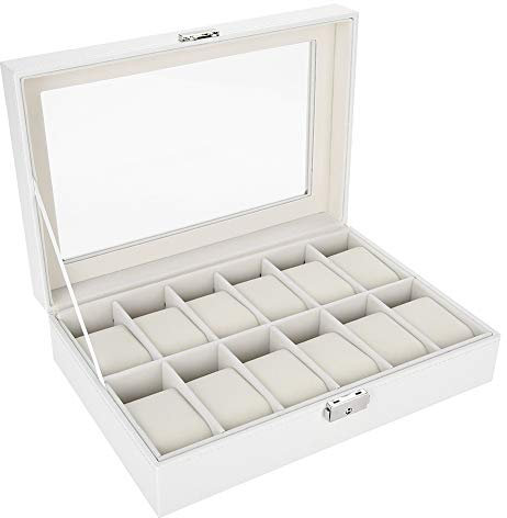 Uhr Display Box, 12 Grids Pu-Leder Uhrenhalter Armbanduhr Vitrine Schmuck Geschenk Aufbewahrungsbox Organizer