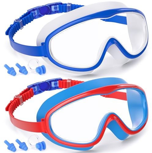 COOLOO 2-PACK Kids Swimming Goggles, Kids Swim Goggles Junior Children Girls Boys Early Teens Age 3-15, with Anti-Fog, Waterproof, Protection Lenses, Crystal Clear Wide Vision