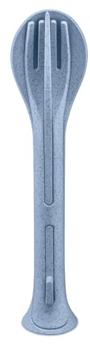 Koziol KLIKK POCKET Besteckset 3-teilig | Löffel, Gabel, Messer | für unterwegs, zusammensteckbar, leicht | biozirkulärer Kunststoff, spülmaschinengeeignet | Lunch, Reise, Picknick (organic blue)