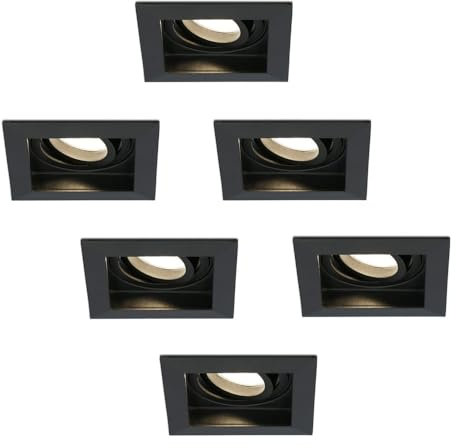 HOFTRONIC - LED Einbaustrahler 230V Eckig Schwenkbar Dimmbar Schwarz Extra Warmweiß 6er set Deckeneinbauleuchte 6x345lm Einbauspots GU10 - Deckeneinbaustrahler, Wohnzimmer und Büro