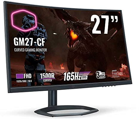 Cooler Master GM27-CF Monitor Curvo para Gaming - 27 1500R FHD (1920x1080) 165Hz, 3ms GTG, Panel VA, AMD FreeSync Premium, Altavoces Integrados, Soporte de Aluminio, DP y HDMI -Enchufe EU, Negro