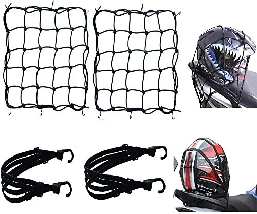 2 pz Ragno Moto con Ganci + 2 pz Elastico Rete Portapacchi Elastia Accessori per Viaggio Bici Casco,Moto Bici Portapacchi Coprire Appendere Casco Bagagliai con Ganci (Nero)