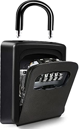 Votmores Portable Key Lock Box with Combination Lock, Wall Mount, Hanging House Key Safe Storage Box, Waterproof 4 Digits Security Solid Combo Lockbox, Black