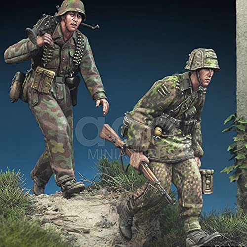 PANGCHENG 1/35 Harz Modellfigur GK Soldat MG 42 Trupp Normandie 1944 Soldat im Kampf Militärthema WWII Unmontiert und unbemalt