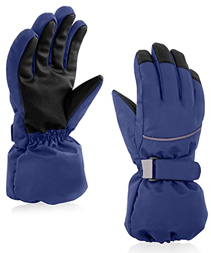 SEYUFN Kinder Winterhandschuhe Jungen Skihandschuhe Warme Mädchenhandschuhe mit Fleecefutter wasserdichte Skischutzhandschuhe Sporthandschuhe 4-14 Jahre(Navy blau,M(7-10 Jahre))
