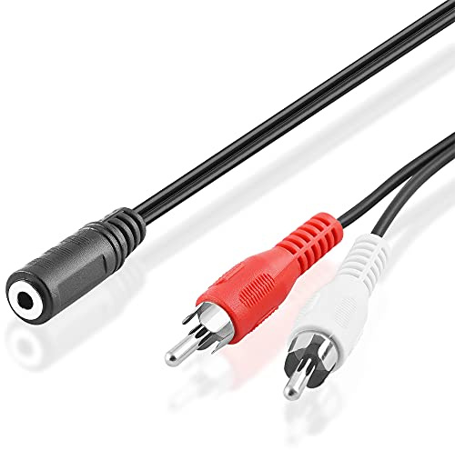 BestPlug Câble adaptateur répartiteur audio Y RCA souple Aux in Out, 1 prise jack stéréo 3,5 mm femelle vers 2 fiches RCA mâles L-R Noir 5 m