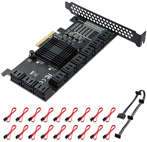 MZHOU Scheda PCIe SATA 18 Porte, PCI Express X4 Controller, Scheda di Estensione PCIe a SATA3.0 (6Gbps) Avviabile come Disco di Sistema