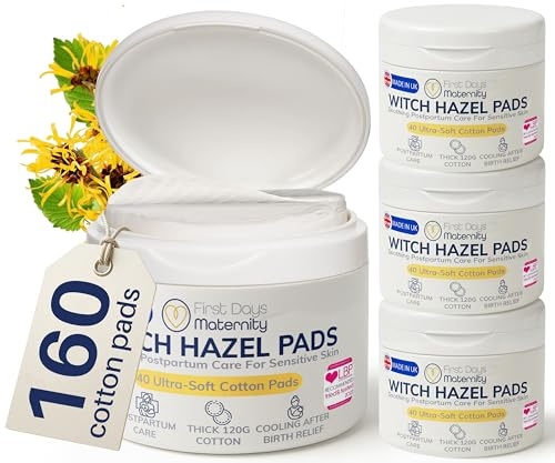 First Days Maternity -Wochenbett Zubehör Hamamelis Pads - Witch Hazel Postpartum Pads für Damm Unwohlsein - Dick, Saugfähig, Sanft zur Haut - Postpartum Essentials - Made in UK - 40 Postnatale Binden