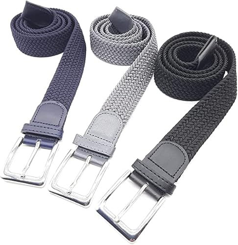 Matec 3 Stück Stretchgürtel 110 cm Gesamtlänge 3,5 cm breit elastische geflochtene dehnbare 1 x Blau 1 x Grau 1 x Schwarz
