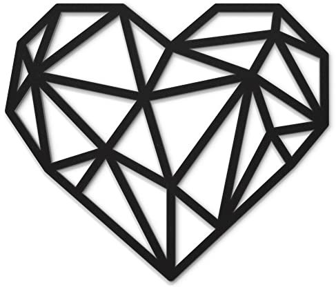 Beautiwall Geometrisches Herz Moderne Wanddeko Metall Schwarz - Beschichtete Wandschmuck Metallbilder - Wohnzimmer Badezimmer Schlafzimmer Wand Deko Metalldekoration - Inklusive Klebestreifen