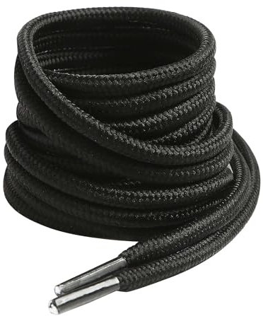 VSUDO 120 cm Lacci Neri Rotondi per Scarponi/Stivali, ø4 mm Stringhe per Scarpe da Passeggio, Black Boots Laces, Lacci Scarpe Neri da Lavoro/Escursionismo/Sicurezza/Trekking (2 Paia-Nero-120cm)