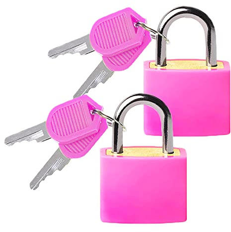 Suitcase Locks with Keys - LeFeirr Luggage Small Padlock Keyed for Travel Gym Locker Bags Holiday Cases,Pack of 2,Pink