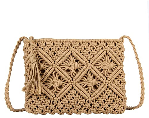 SUKUTU Women’s Handwoven Crossbody Purse Summer Beach Straw Messenger Bag Woven Cotton Handmade Shoulder Handbag