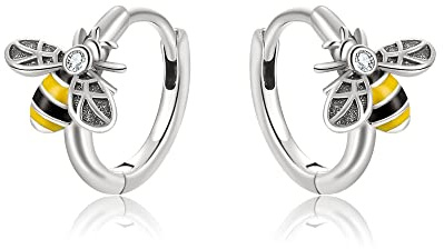 Clearine Biene Creolen 925 Sterling Silber Vintage Emaille Cubic Zirkonia Hummel Huggie Ohrringe für Damen Teen Mädchen