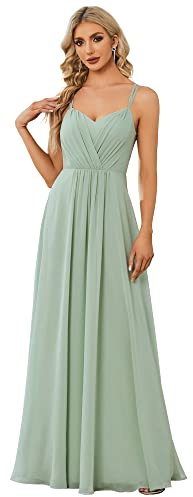 Ever-Pretty Vestido de Fiesta Escote en V Plisado sin Respaldo Gasa Apliques sin Mangas para Mujer Chic Menta Verde 42