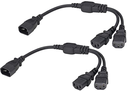 AAOTOKK IEC320 Dual C13 Y Splitter zu C14 AC Netzteil Kabel(2Pack/1.3Fuß) | IEC 320 C14 Männer zu C13 Mutter Computer Schwarz Netzkabel,Für Computer, LED-Fernseher, Monitore、ScannerAndere Geräte