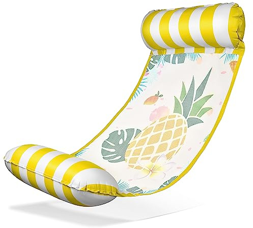 Balinco – Uppblåsbar vattenhängmatta, luftmadrass med 2 luftkammare och nylonnät för pool – Floatie vattenmadrass, relaxstol för vuxna och barn – sommarpooltillbehör (ananas gul)