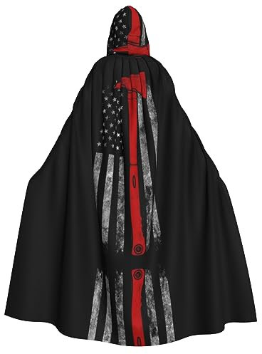 ZISHAK Capa de disfraz de hacha de bombero con bandera roja para cosplay, capa unisex para entusiastas de Halloween, 85% poliéster y 15% elastano
