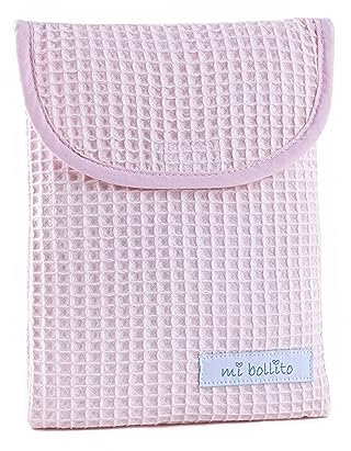mi bollito – Bolsa organizadora de pañales y toallitas de bebé, tejido gofrado 100% algodón, cierre rápido tipo velcro, práctica y elegante. (Rosa claro)