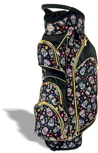 Taboo Fashions Damen-Golftasche, leicht, 14-fach, 7 Reißverschlusstaschen, Regenhaube, Tee-Halter, isoliertes Kühl-Getränkefach (Sugar Skulls)