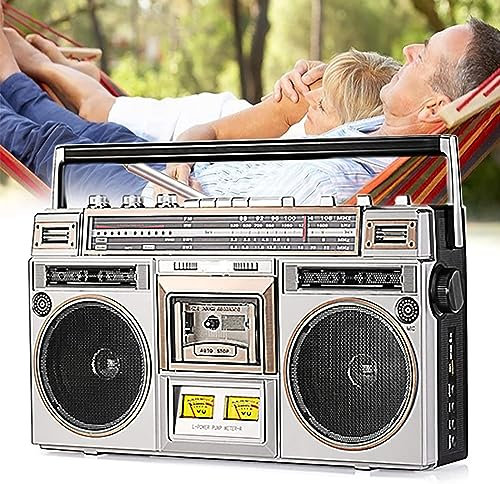 Reproductor portátil Boombox con Radio Am/FM, Boombox Bluetooth Retro, Reproductor de casetes con 2 Altavoces y Conector para Auriculares, Reproductor de casetes Boombox, Estilo clásico de los años