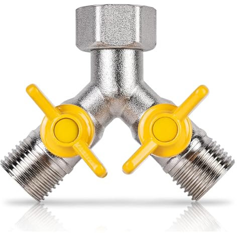 Wilsonzin Distributore Splitter a 2 Vie in Ottone Massiccio, Raccordo Dell'Acqua a Forma di Y per Soffione Doccia, Lavatrice, Rubinetto Doppio di Intercettazione, per Giardino
