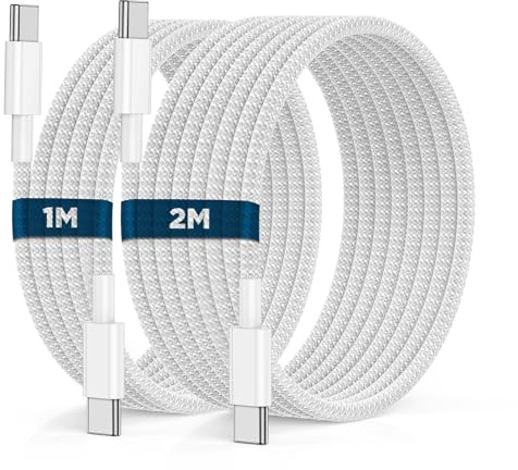 USB C auf USB C Kabel 2M+1M 2Stück 60W,iPhone 15/16/17 Ladekabel USB C Schnellladekabel PD USB Typ C Ladekabel Nylon für Apple iPhone 15/16/17 Pro Max/Pro/Plus/iPad Pro/Air/Macbook/Samsung Galaxy S25 | USB Typ-C PD Schnellladekabel Nylon für iPhone 15/16/17 Pro Max/Pro/Plus, MacBook und Samsung Galaxy S25; 2 Stück 1M+2M.