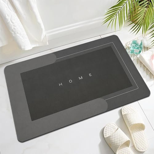 Topzywlc Absorbent Bath Mat Non Slip Anti Mould 45 * 70 cm, Quick Dry Magic Bathroom Floor Mat, For Bathtub, Bedroom, Kitchen, Toilet, Door, Washing Table (Rectangular Dark Gray, 45 * 70 cm)