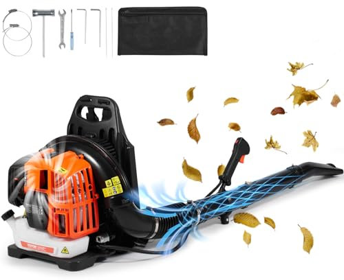 VEVOR Souffleur de Feuilles à Essence, 52 CC, souffleur de Neige à Dos 2 Temps, avec réservoir de Carburant 1,37 L, Volume d'air 480 CFM pour Entretien de pelouse, Nettoyage de Feuilles, déneigement