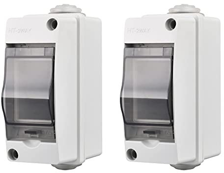 Wisyurt 2 Way Distribution Protection Box, Waterproof Transparent Cover 2 DIN Rail Outdoor Distribution Junction Box 2Pcs