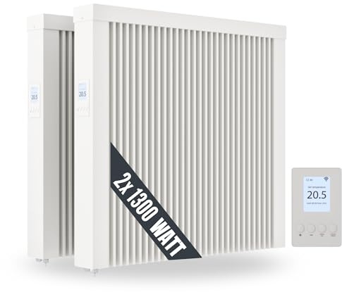 eVARMO 2x Areo smart 1300 Watt elektrische Heizung mit Schamottekern zur Wandmontage/Elektroheizkörper (Elektroofen)