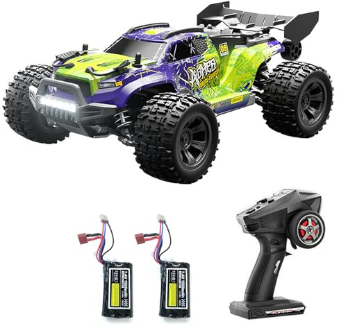 Hylukon Remote Control Cars 1/18 28KM/H RC Crawler 4WD 2.4G Full Scale LED Light High Speed All Terrain Offroad Vehicle Pickup Truck RC Climbing Car Gift Toy for Adult Rechargeable Green 2 Battery