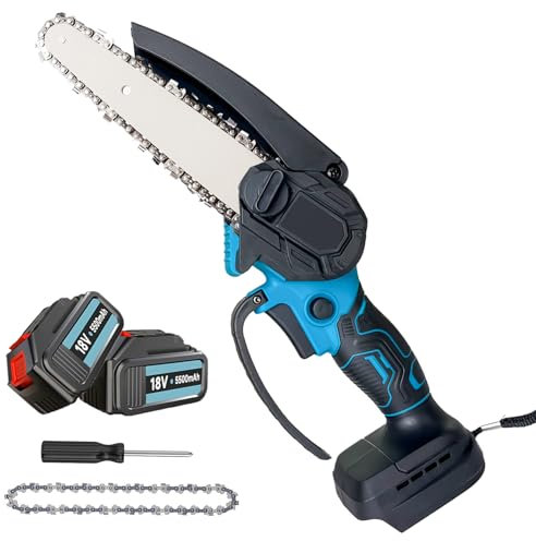 Mini Kettensäge Mit Akku 6000mAh, 6 Zoll Akku Kettensäge für Makita, 2 * 3000mAh Akku Handkettensäg Elektrisch für Holzschneiden Baumbeschneiden Gartenscheren