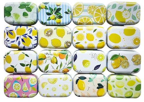 CCUUHJ 8 Pack Rectangular Small Metal Hinged Tins - Empty, Basic Necessities Tins for Candies, Jewelry - 6X4X2.5 CM (Lemon)
