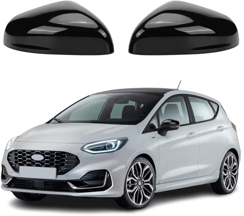 1 Paar Spiegelabdeckungen Ersatz für Ford Fiesta MK7 2017-2023/Puma 2019-2024, Auto Spiegelkappen Außenspiegel Außenspiegelkappe Rückspiegelkappe Abdeckungen Glänzend (Schwarz)