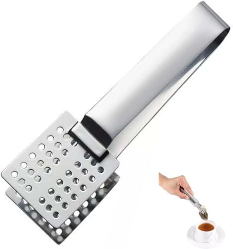 Tea Bag Squeezer Tongs, Effective Tea Tool for Easy Extraction, Stainless Steel Tea Tongs Strainer Clip Tea Filter Spoon for Gripping Loosing Leaf Tea Bags Ice Sugar Cubes (Silver, 15cm)