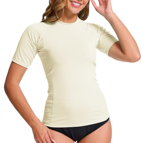 MEETWEE kurz & Langarm Damen Surf Rash Guard Sonnenschutz Badeanzug UV-Schutz Shirt UPF 50+ Kurzarm Badeoberteil Schnell trocknendes Schwimm-Sonnenschutzshirt für Wassersport