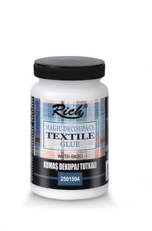 Rich Magic Decoupage Textile Glue 250cc–Wasserbasierter Kleber für Dekupage-Papier auf Textil,Keine Falten oder Kleberückstände,Flexibilität für den Stoff,Geeignet für kreative Arbeiten